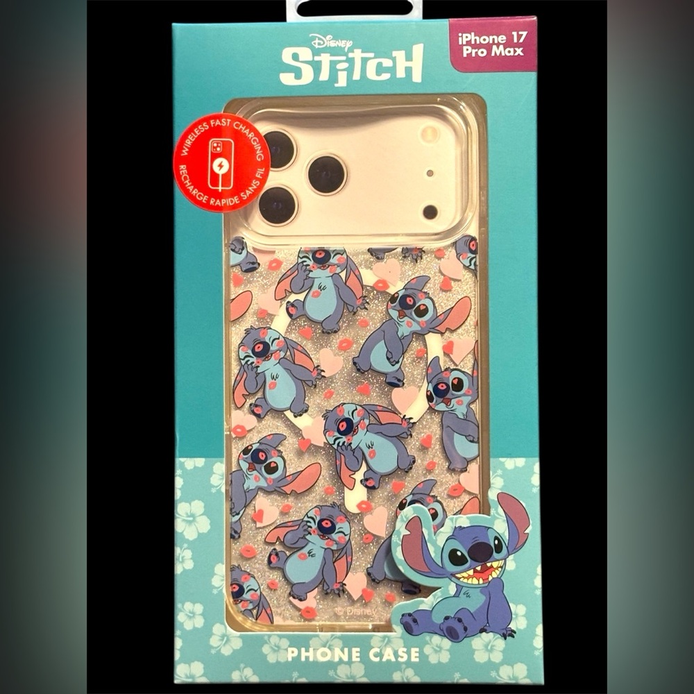 NWT•Disney Stitch & Hearts Glitter iPhone 16 Pro Max Case